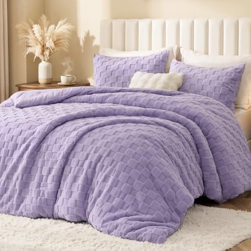 Love's cabin Fleece King Comforter Set, Fluffy Reversible Bedding, Lavender