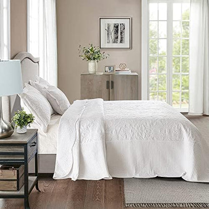 HoneiLife California King Quilt - Oversized King Bedspreads 120x120, 4-Piece Cal King Quilt Sets,Rustic Bedding Sets King Size,Reversible Coverlets Lightweight Bed Cover for All Season Use-White