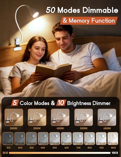 2 PCS Reading Light for Book in Bed,Clip on Light Reading Lamp with Adapter