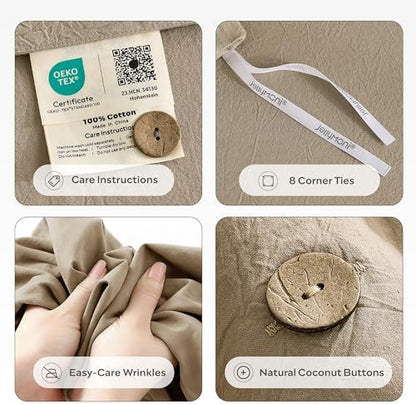 JELLYMONI 100% Washed Cotton Fall Dusty Khaki Duvet Cover Full, Linen-Like