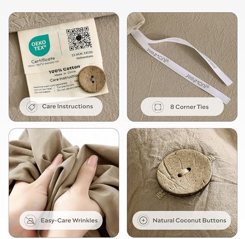 JELLYMONI 100% Washed Cotton Fall Dusty Khaki Duvet Cover Twin, Linen-Like
