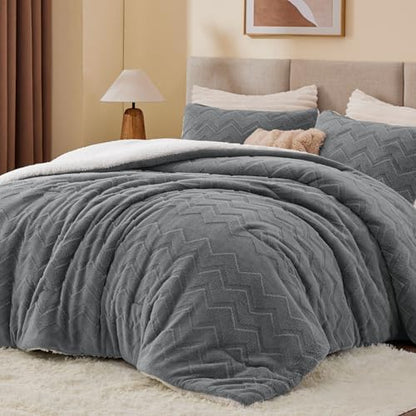 BEDELITE Fluffy Sherpa King Comforter Set,Grey