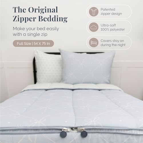 Beddy's Blue Ribbon & Bow All-in-One Kids/Teens Zipper Bedding Set - Full