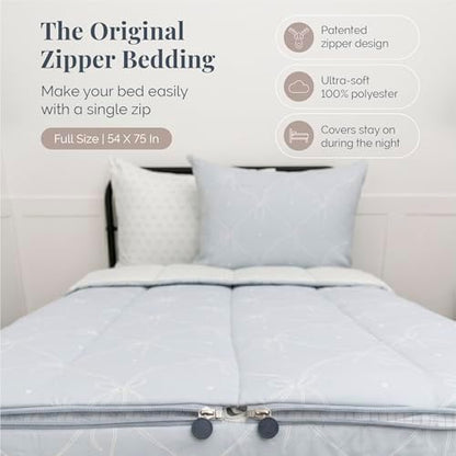 Beddy's Blue Ribbon & Bow All-in-One Kids/Teens Zipper Bedding Set - Full