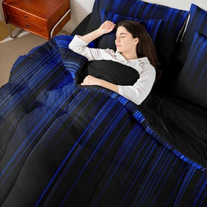 Feelyou Neon Blue Comforter Set with Sheets 7 Piece Full Size