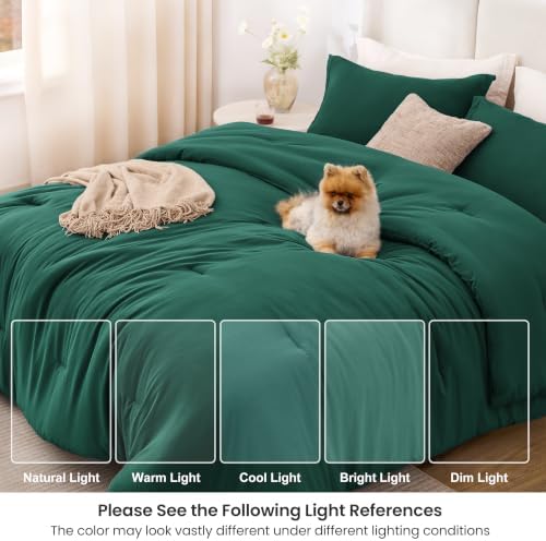 Love's cabin Dark Green Queen Comforter Set, 3-Piece Prewashed Bed Set
