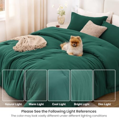 Love's cabin Dark Green Queen Comforter Set, 3-Piece Prewashed Bed Set