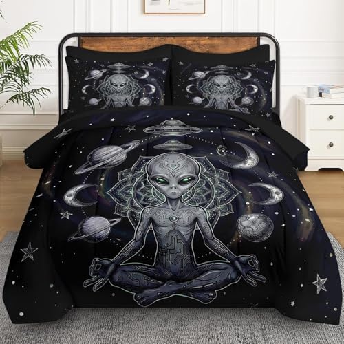 WeCozy Full Comforter Set with Sheets, 7 Pieces Alien Space Bedding