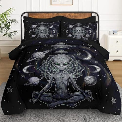 WeCozy Full Comforter Set with Sheets, 7 Pieces Alien Space Bedding