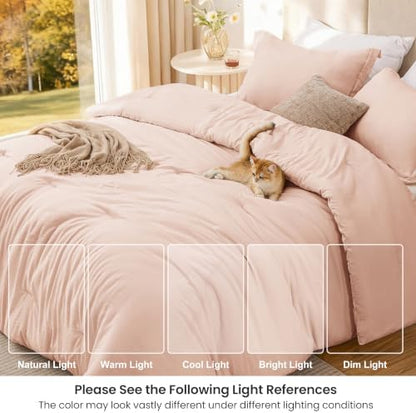 Love's cabin Pink Queen Comforter Set, 3-Piece Prewashed Bed Set