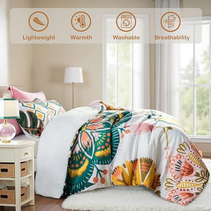 Tyrot Boho Floral Twin Comforter Set - 2 Piece Farmhouse Botanical Bedding Comforter Sets for All Season Soft Lightweight Mid Century Modern Bed Set, (1 Reversible Comforter and 1 Pillow Sham