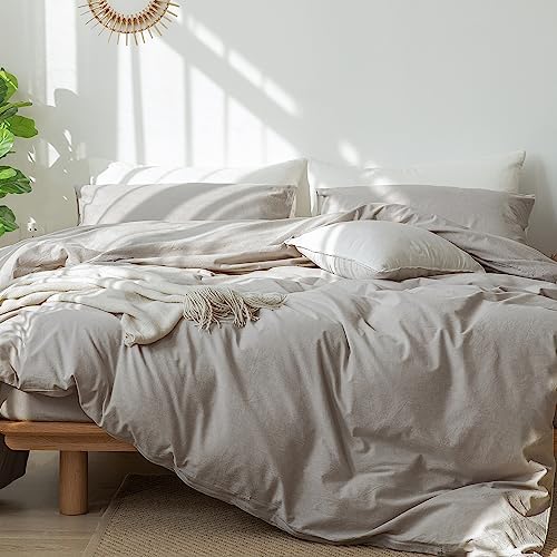 MooMee Duvet Cover Set 100% Washed Cotton Linen Like Oversized King Plus