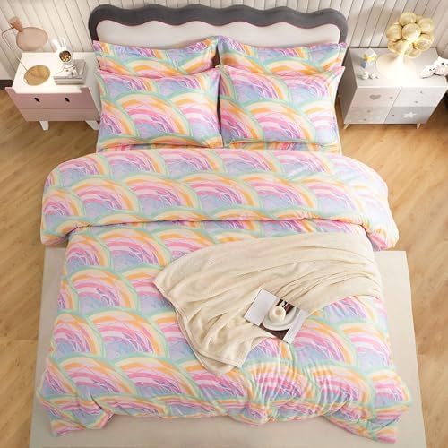 SDY 7PCS Rainbow Bedding Set Queen Bed in A Bag Set 7 Piece Mermaid Bedding for Kids,Boys and Girls with Rainbow Comforter Queen and Mermaid Sheets