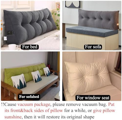 SAMTY Wedge Headboard Pillow Queen for Bed Sitting Up, Linen Back Pillow
