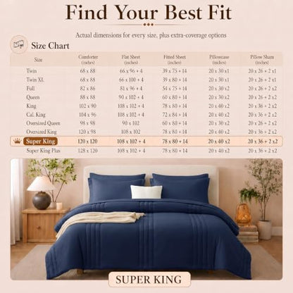 CozyLux Super King Comforter Set Navy Blue - Oversized 120x120 Bed in a Bag