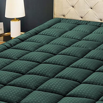 HYLEORY Full XL Mattress Pad Quilted Fitted Mattress Protector Cooling Pillow Top Mattress Cover Breathable Fluffy Soft Mattress Topper with 8-21" Deep Pocket, Green