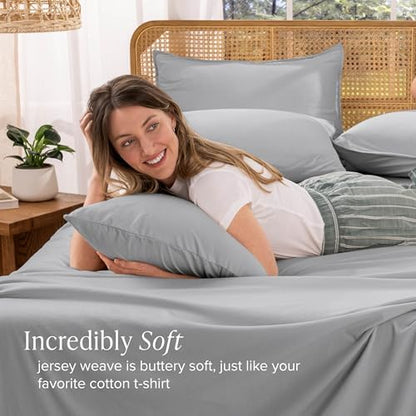Bare Home 100% Organic Cotton Jersey Sheet Set (Twin XL, Light Grey)