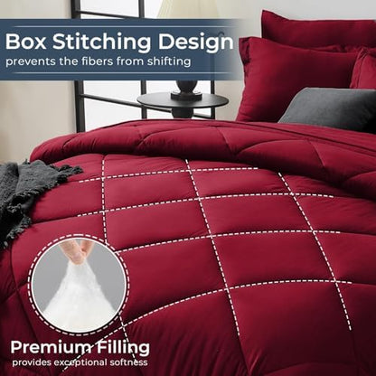 HEVUMYI 7-Piece King Comforter Set, Red Bed in a Bag