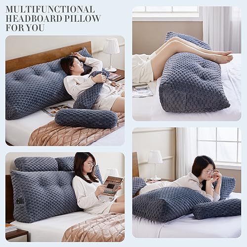 EUHAMS Headboard Pillow Full with Neck Roll, Triangular Backrest Pillow