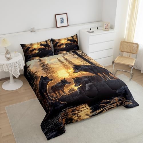 Feelyou Wolf Comforter Sets Full Size for Boys Kids Teens,Wild Animal Bedding Sets Hunting Comforter Sets Woodland Moose Wildlife Forest Bed Set, with 1 Comforter 2 Pillowcase