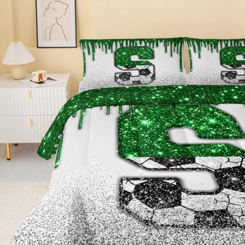 BSNTHO Alphabet Print King Size, Comforter Set Soccer Kids Comforter 3Pcs