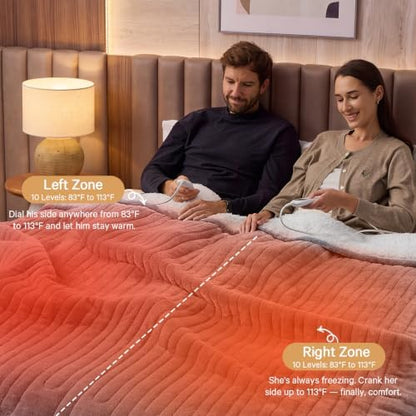 Heated Electric Blanket King, Dual Control 90" x 100", Ivory Gray
