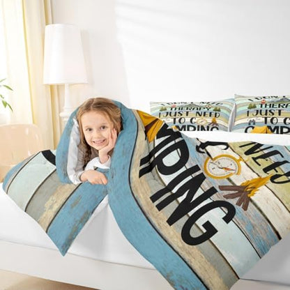 RV Camper Trailer Comforter Set King,Watercolor Graffiti Wooden Door Bedding Set 3pcs for Kids Youths Room Decor,Adventure Sport Quilt Set,Country Duvet Insert with 2 Pillowcases