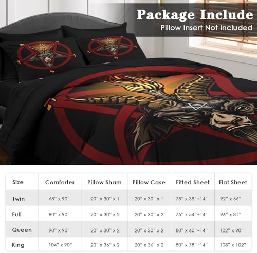 Pamnest King Comforter Set with Sheets, 7 Pieces Baphomet Red Bedding