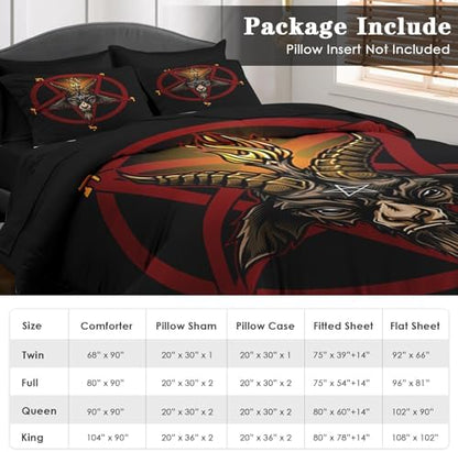 Pamnest King Comforter Set with Sheets, 7 Pieces Baphomet Red Bedding