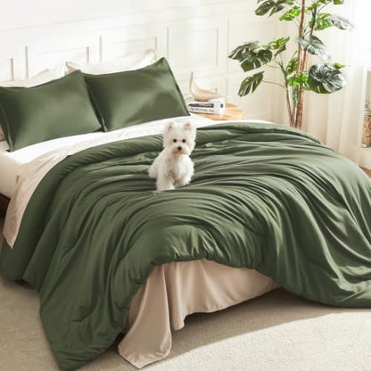 Litanika Olive California King Comforter Set, 3 Pieces Solid Bedding