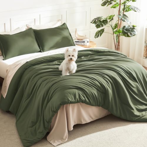 Litanika Olive King Comforter Set, 3 Pieces Lightweight Solid Bed Set
