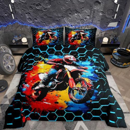 Feelyou Racing Motocross Rider Kids Bedding Set Boys Girls Full Size