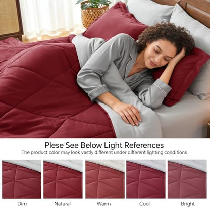 BEDELITE King Comforter Set 7 Pieces, Reversible Dark Red Bed in A Bag