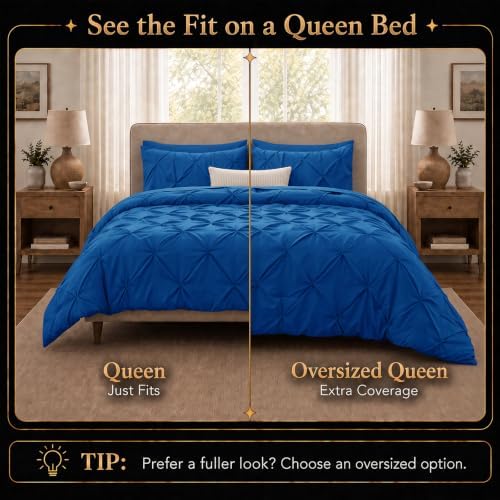 CozyLux Queen Comforter Set Classic Blue, 7 Pieces Pintuck Bed in a Bag