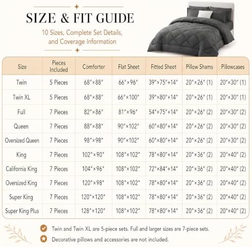 CozyLux Full Comforter Set 82"x86" Dark Grey - 7 Piece Bed in a Bag