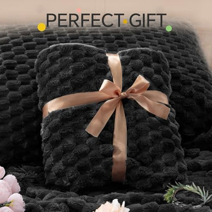 BEDELITE Fluffy Cal King Comforter Set, Black Fleece Bed Set 3 Pieces