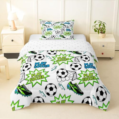 Soccer Ball Bedding Sets Twin Size,Cleats Lightning Print Comforter Set 2Pcs for Kids Girls Boys Teens Room Decor,Play Soccer Bubble Quilted Duvet Ball Sports Gaming Down Comforter,1 Pillowcase