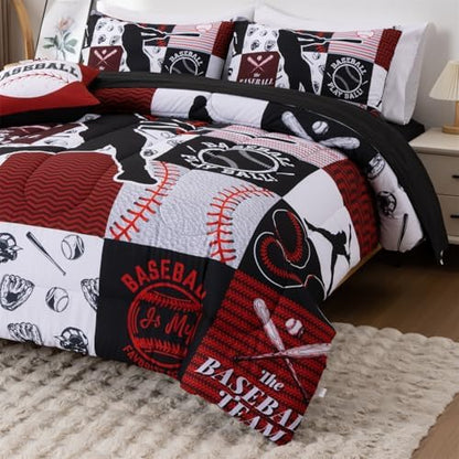 A Nice Night Sports Baseball Comforter Twin Bedding Sets for Boys,Red