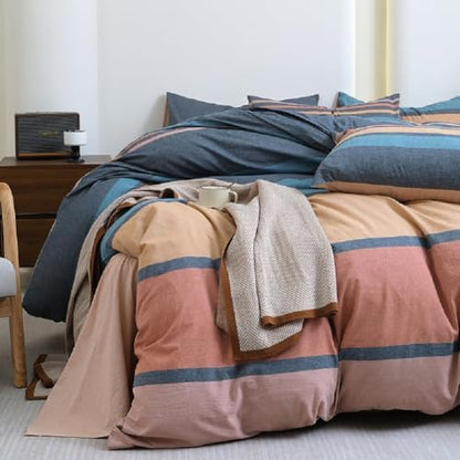LifeTB Striped Comforter Set Full Size Multi-Colored Stripes Pattern Comforter Fluffy Bed Set 3 Pieces Lightweight Bedding Comforter Full Modern Soft Patchwork Stripe Comforter Set with 2 Pillowcases