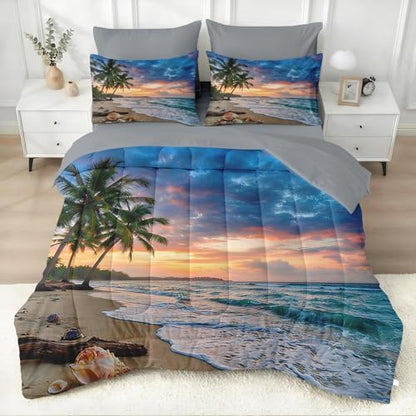 WeCozy Full Comforter Set with Sheets, 7 Pieces Beach Coastal Bedding