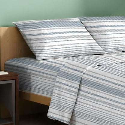 TEXAS LINEN CO. 100% Organic Cotton Percale Sheets Full Size - 4 PC Organic Cotton Full Size Percale Printed Sheet Sets, Soft, Crisp, Cooling Sheets, 16" Deep Pocket Hotel Bedding Set - Dotted Stripe