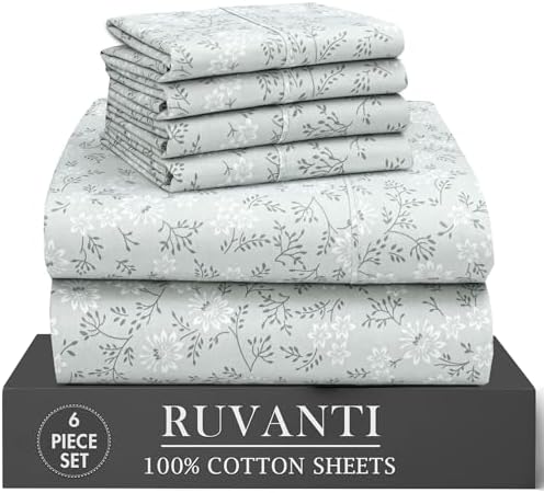 RUVANTI 100% Cotton Queen Sheets, Percale Queen Sheet Set, Everbloom Studio