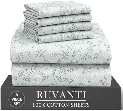 RUVANTI 100% Cotton Queen Sheets, Percale Queen Sheet Set, Everbloom Studio