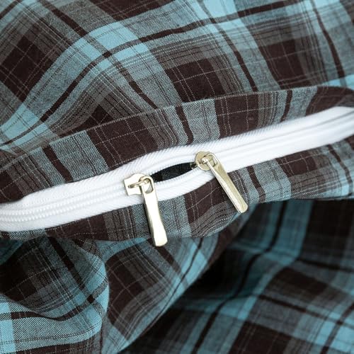 Mucalis Brown Blue Buffalo Plaid Duvet Cover King 100% Washed Cotton Vintage Checkered Duvet Cover Set 3 Piece Grid Bedding Set Zipper Closure Corner Ties,Soft Breathable Lightweight All Seasons