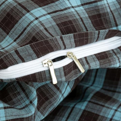 Mucalis Brown Blue Buffalo Plaid Duvet Cover Queen 100% Washed Cotton Checkered Duvet Cover Set 3 Piece Grid Bedding Set Full Zipper Closure Corner Ties,Soft Breathable Lightweight All Season
