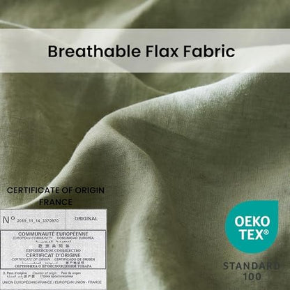 Simple&Opulence 100% Linen Duvet Cover Set with Crossed Embroidery Washed - 3 Pieces (1 Duvet Cover with 2 Pillow Shams) Soft Breathable Farmhouse - Sage Green, King Size