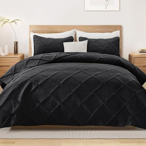 Exclusivo Mezcla 3-Piece California King Size Quilt Bedding Set, Black