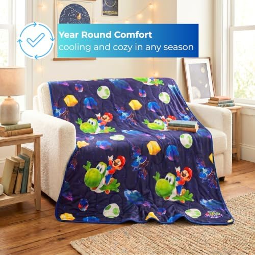 Super Mario Galaxy Movie Cooling Throw for Hot Sleepers, 50 x 70 Inch Lightweight All-Season, Soft Breathable Cooling Fabric for Couch, Bed, (Officially Licensed Product) by Franco Calm