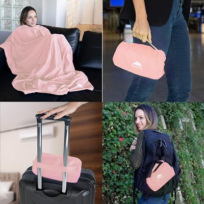 BlueHills Ultra Compact 2 Pack Travel Blanket Pillows Airplane Large - Pink