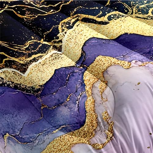 CCoutueChen Kids Marble Comforter Twin Size, Blue and Purple Watercolor Bedding Set, Morden Aesthetic 2 Pcs Warm Microfiber Bed Set with 1 Pillowcase, 68"x86"